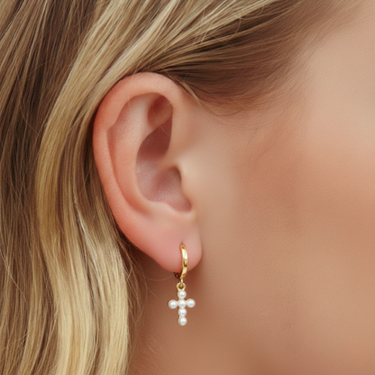 Pearl Cross Earrings