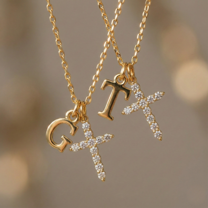 Initial Crystal Cross Necklace