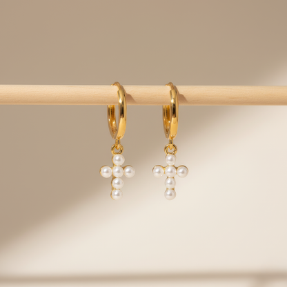 Pearl Cross Earrings