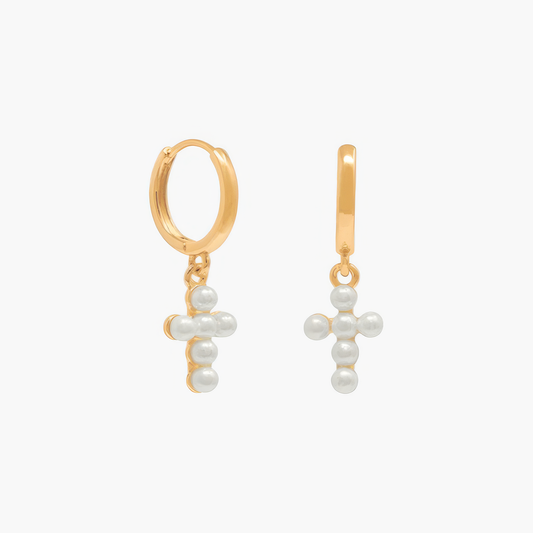 Pearl Cross Earrings