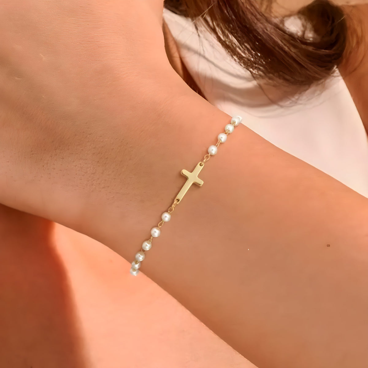 Pearl Cross Bracelet